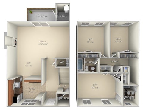 Floor plan for 3 beds, 2.5 baths, 1472 sqft
